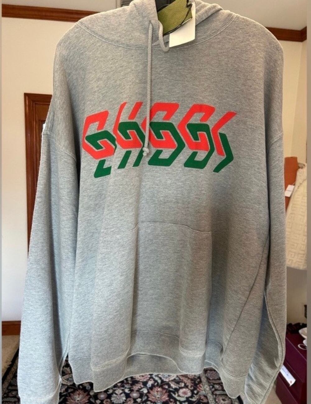 Men's Gucci chain, print jersey, cotton hoodie, size XXL made in Italy